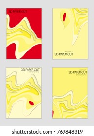 Abstract banner template with 3D paper cut art. Vector  paper cut layers create topography map concept or smooth origami paper carving craft. Wavy layered material design paper art poster.