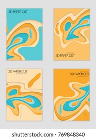 Abstract banner template with 3D paper cut art. Vector  paper cut layers create topography map concept or smooth origami paper carving craft. Wavy layered material design paper art poster.