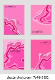 Abstract banner template with 3D paper cut art. Vector  paper cut layers create topography map concept or smooth origami paper carving craft. Wavy layered material design paper art poster.