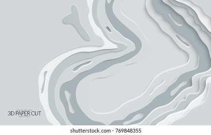 Abstract banner template with 3D paper cut art. Vector  paper cut layers create topography map concept or smooth origami paper carving craft. Wavy layered material design paper art poster.