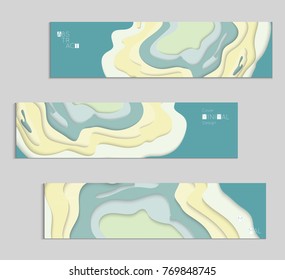 Abstract banner template with 3D paper cut art. Vector  paper cut layers create topography map concept or smooth origami paper carving craft. Wavy layered material design paper art poster.