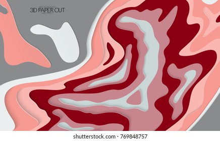 Abstract banner template with 3D paper cut art. Vector  paper cut layers create topography map concept or smooth origami paper carving craft. Wavy layered material design paper art poster.