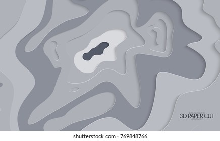 Abstract banner template with 3D paper cut art. Vector  paper cut layers create topography map concept or smooth origami paper carving craft. Wavy layered material design paper art poster.