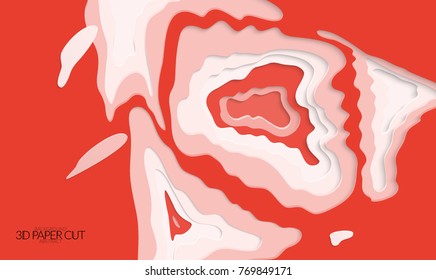 Abstract banner template with 3D paper cut art. Vector  paper cut layers create topography map concept or smooth origami paper carving craft. Wavy layered material design paper art poster.