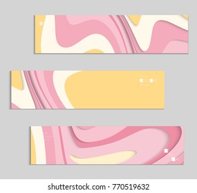 Abstract banner template with 3D paper cut art. Vector  paper cut layers create topography map concept or smooth origami paper carving craft. Wavy layered material design paper art poster.