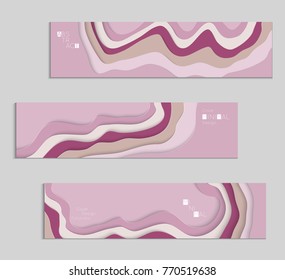 Abstract banner template with 3D paper cut art. Vector  paper cut layers create topography map concept or smooth origami paper carving craft. Wavy layered material design paper art poster.