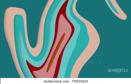 Abstract banner template with 3D paper cut art. Vector  paper cut layers create topography map concept or smooth origami paper carving craft. Wavy layered material design paper art poster.