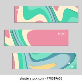 Abstract banner template with 3D paper cut art. Vector  paper cut layers create topography map concept or smooth origami paper carving craft. Wavy layered material design paper art poster.