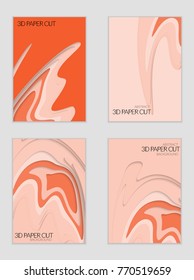 Abstract banner template with 3D paper cut art. Vector  paper cut layers create topography map concept or smooth origami paper carving craft. Wavy layered material design paper art poster.