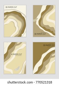 Abstract banner template with 3D paper cut art. Vector  paper cut layers create topography map concept or smooth origami paper carving craft. Wavy layered material design paper art poster.