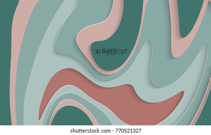 Abstract banner template with 3D paper cut art. Vector  paper cut layers create topography map concept or smooth origami paper carving craft. Wavy layered material design paper art poster.