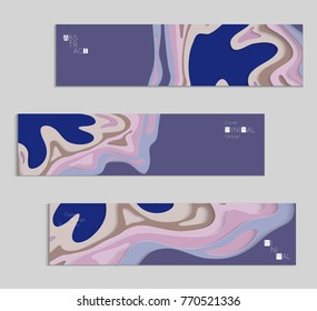 Abstract banner template with 3D paper cut art. Vector  paper cut layers create topography map concept or smooth origami paper carving craft. Wavy layered material design paper art poster.