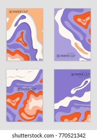 Abstract banner template with 3D paper cut art. Vector  paper cut layers create topography map concept or smooth origami paper carving craft. Wavy layered material design paper art poster.