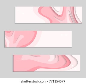 Abstract banner template with 3D paper cut art. Vector  paper cut layers create topography map concept or smooth origami paper carving craft. Wavy layered material design paper art poster.