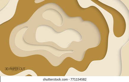 Abstract banner template with 3D paper cut art. Vector  paper cut layers create topography map concept or smooth origami paper carving craft. Wavy layered material design paper art poster.