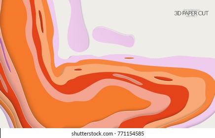 Abstract banner template with 3D paper cut art. Vector  paper cut layers create topography map concept or smooth origami paper carving craft. Wavy layered material design paper art poster.
