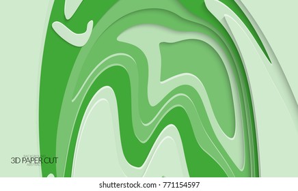 Abstract banner template with 3D paper cut art. Vector  paper cut layers create topography map concept or smooth origami paper carving craft. Wavy layered material design paper art poster.