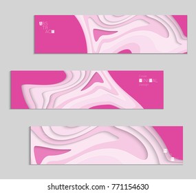 Abstract banner template with 3D paper cut art. Vector  paper cut layers create topography map concept or smooth origami paper carving craft. Wavy layered material design paper art poster.