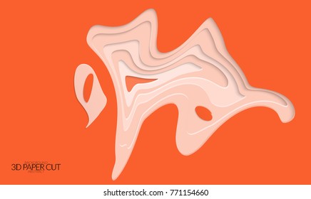 Abstract banner template with 3D paper cut art. Vector  paper cut layers create topography map concept or smooth origami paper carving craft. Wavy layered material design paper art poster.