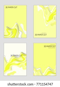 Abstract banner template with 3D paper cut art. Vector  paper cut layers create topography map concept or smooth origami paper carving craft. Wavy layered material design paper art poster.