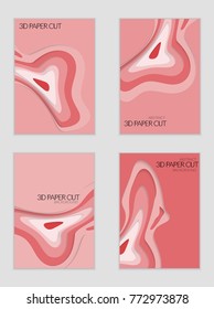 Abstract banner template with 3D paper cut art. Vector  paper cut layers create topography map concept or smooth origami paper carving craft. Wavy layered material design paper art poster.
