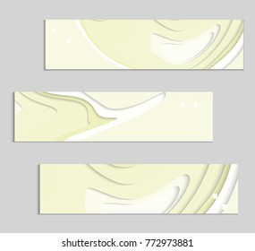 Abstract banner template with 3D paper cut art. Vector  paper cut layers create topography map concept or smooth origami paper carving craft. Wavy layered material design paper art poster.
