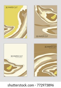 Abstract banner template with 3D paper cut art. Vector  paper cut layers create topography map concept or smooth origami paper carving craft. Wavy layered material design paper art poster.