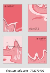 Abstract banner template with 3D paper cut art. Vector  paper cut layers create topography map concept or smooth origami paper carving craft. Wavy layered material design paper art poster.