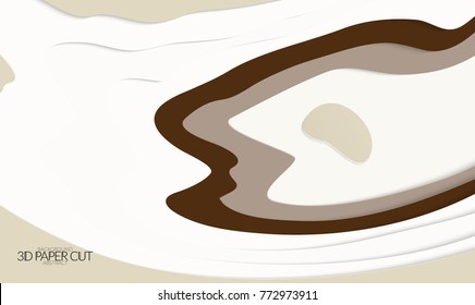 Abstract banner template with 3D paper cut art. Vector  paper cut layers create topography map concept or smooth origami paper carving craft. Wavy layered material design paper art poster.