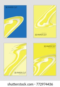 Abstract banner template with 3D paper cut art. Vector  paper cut layers create topography map concept or smooth origami paper carving craft. Wavy layered material design paper art poster.