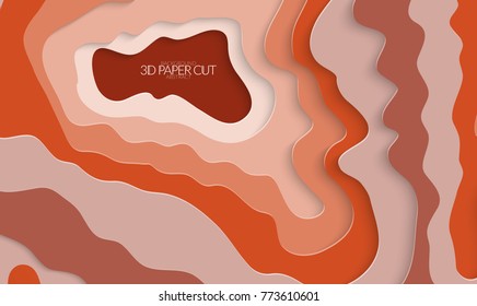 Abstract banner template with 3D paper cut art. Vector  paper cut layers create topography map concept or smooth origami paper carving craft. Wavy layered material design paper art poster.