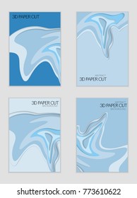 Abstract banner template with 3D paper cut art. Vector  paper cut layers create topography map concept or smooth origami paper carving craft. Wavy layered material design paper art poster.