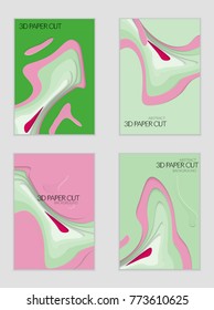 Abstract banner template with 3D paper cut art. Vector  paper cut layers create topography map concept or smooth origami paper carving craft. Wavy layered material design paper art poster.