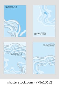Abstract banner template with 3D paper cut art. Vector  paper cut layers create topography map concept or smooth origami paper carving craft. Wavy layered material design paper art poster.