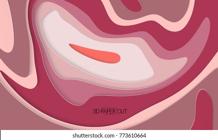 Abstract banner template with 3D paper cut art. Vector  paper cut layers create topography map concept or smooth origami paper carving craft. Wavy layered material design paper art poster.