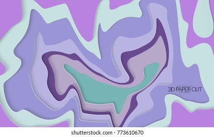 Abstract banner template with 3D paper cut art. Vector  paper cut layers create topography map concept or smooth origami paper carving craft. Wavy layered material design paper art poster.