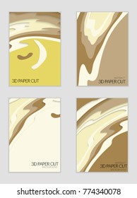 Abstract banner template with 3D paper cut art. Vector  paper cut layers create topography map concept or smooth origami paper carving craft. Wavy layered material design paper art poster.