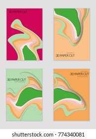 Abstract banner template with 3D paper cut art. Vector  paper cut layers create topography map concept or smooth origami paper carving craft. Wavy layered material design paper art poster.