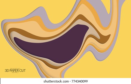 Abstract banner template with 3D paper cut art. Vector  paper cut layers create topography map concept or smooth origami paper carving craft. Wavy layered material design paper art poster.