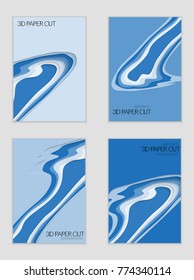 Abstract banner template with 3D paper cut art. Vector  paper cut layers create topography map concept or smooth origami paper carving craft. Wavy layered material design paper art poster.
