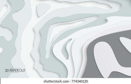 Abstract banner template with 3D paper cut art. Vector  paper cut layers create topography map concept or smooth origami paper carving craft. Wavy layered material design paper art poster.