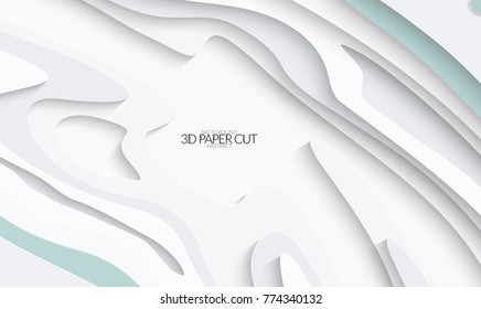 Abstract banner template with 3D paper cut art. Vector  paper cut layers create topography map concept or smooth origami paper carving craft. Wavy layered material design paper art poster.