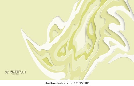Abstract banner template with 3D paper cut art. Vector  paper cut layers create topography map concept or smooth origami paper carving craft. Wavy layered material design paper art poster.