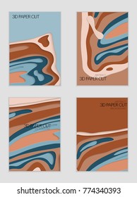 Abstract banner template with 3D paper cut art. Vector  paper cut layers create topography map concept or smooth origami paper carving craft. Wavy layered material design paper art poster.
