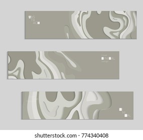 Abstract banner template with 3D paper cut art. Vector  paper cut layers create topography map concept or smooth origami paper carving craft. Wavy layered material design paper art poster.
