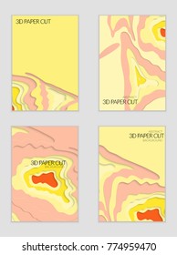 Abstract banner template with 3D paper cut art. Vector  paper cut layers create topography map concept or smooth origami paper carving craft. Wavy layered material design paper art poster.