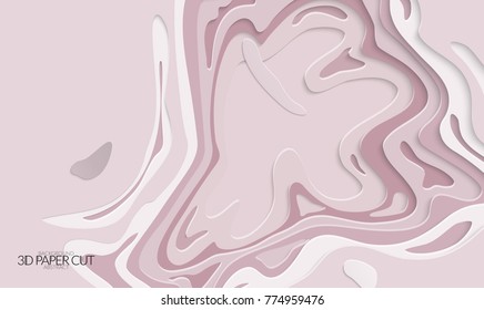 Abstract banner template with 3D paper cut art. Vector  paper cut layers create topography map concept or smooth origami paper carving craft. Wavy layered material design paper art poster.