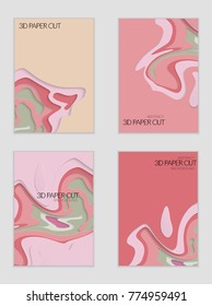 Abstract banner template with 3D paper cut art. Vector  paper cut layers create topography map concept or smooth origami paper carving craft. Wavy layered material design paper art poster.