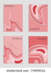 Abstract banner template with 3D paper cut art. Vector  paper cut layers create topography map concept or smooth origami paper carving craft. Wavy layered material design paper art poster.