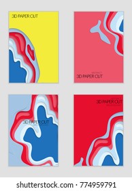 Abstract banner template with 3D paper cut art. Vector  paper cut layers create topography map concept or smooth origami paper carving craft. Wavy layered material design paper art poster.